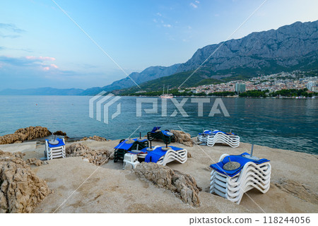 Makarska town, popular tourist seaside resort on the Adriatic sea coastline of Croatia Makarska town, popular tourist seaside resort on the Adriatic sea coastline of Croatia 118244056