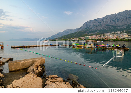 Makarska town, popular tourist seaside resort on the Adriatic sea coastline of Croatia Makarska town, popular tourist seaside resort on the Adriatic sea coastline of Croatia 118244057