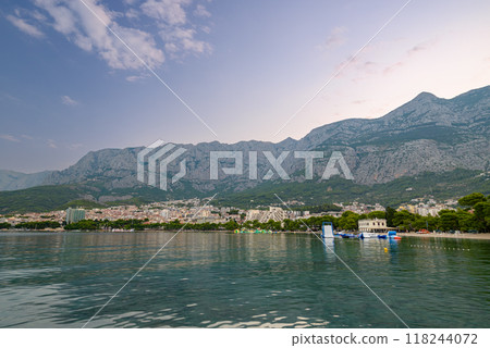 Makarska town, popular tourist seaside resort on the Adriatic sea coastline of Croatia Makarska town, popular tourist seaside resort on the Adriatic sea coastline of Croatia 118244072