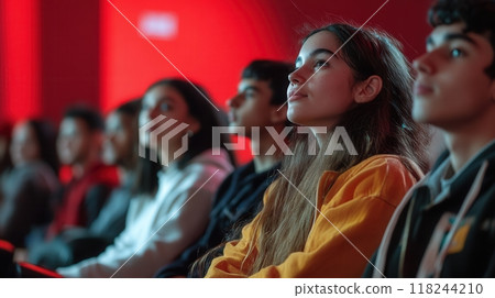 Students watching educational films together 118244210
