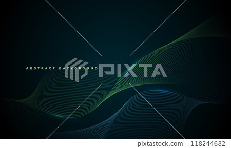 Dark abstract vector background with glowing green and blue wavy lines Dark abstract vector background with glowing green and blue wavy lines 118244682