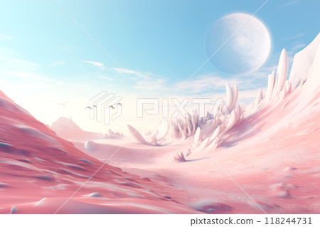 Discover an ethereal landscape with a celestial moon 118244731