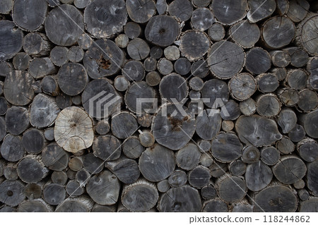 Pile of wood logs stored for winter. Pile of wood logs stored for winter. 118244862