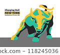 Stylized image of Charging Bull from Wall Street New York. Vector stock illustration. Logo, emblem. Symbol of competition and finance. 118245036