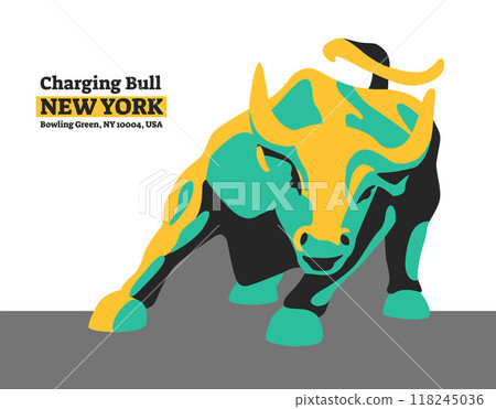 Stylized image of Charging Bull from Wall Street New York. Vector stock illustration. Logo, emblem. Symbol of competition and finance. 118245036