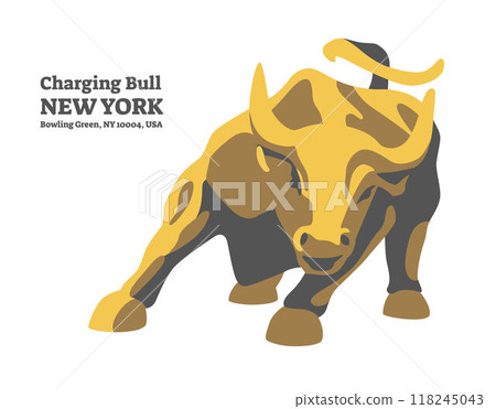 Stylized image of Charging Bull from Wall Street New York. Vector stock illustration. Logo, emblem. Symbol of competition and finance. 118245043
