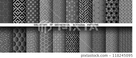 Geometric set of seamless black and gray patterns. Simple vector graphics 118245095