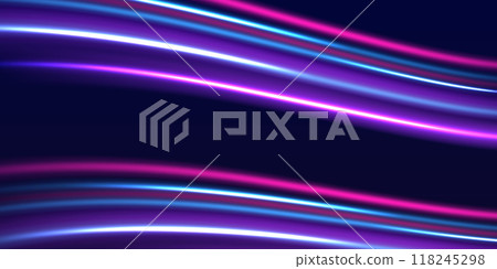 Speed police line. Laser beams, horizontal light rays. Magic shining neon light line trails. Purple glowing wave swirl, impulse cable lines. High speed effect motion blur night lights Speed police line. Laser beams, horizontal light rays. Magic shining neon light line trails. Purple glowing wave swirl, impulse cable lines. High speed effect motion blur night lights 118245298