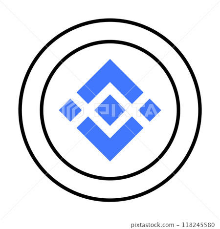 Binance blue geometric diamond shapes arranged symmetrically within two concentric black circles. Ideal for logo design, branding, blockchain technology, digital currency, fintech, and modern design. Binance blue geometric diamond shapes arranged symmetrically within two concentric black circles. Ideal for logo design, branding, blockchain technology, digital currency, fintech, and modern design. 118245580