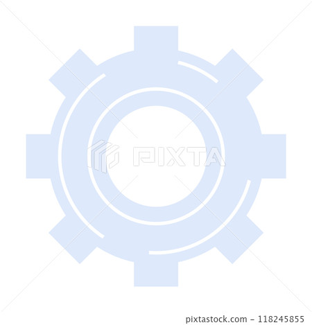 Light blue gear symbol with a white background and minimalist design. Ideal for technology, engineering, mechanical concepts, machine interfaces, and industrial-themed projects. Simple, clean 118245855