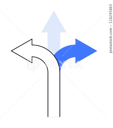 Three arrows pointing left, right, and forward. Ideal for navigation, decision-making, journey, direction, wayfinding Simple vector style 118245863