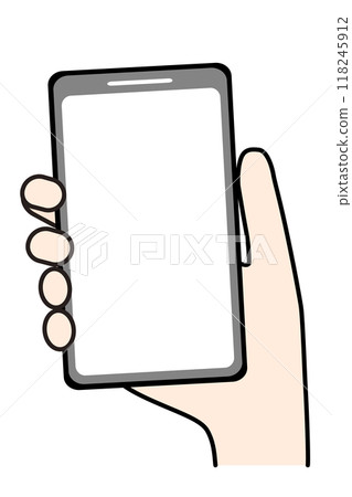 Illustration material of a person's hand holding a smartphone and facing the screen forward Illustration material of a person's hand holding a smartphone and facing the screen forward 118245912