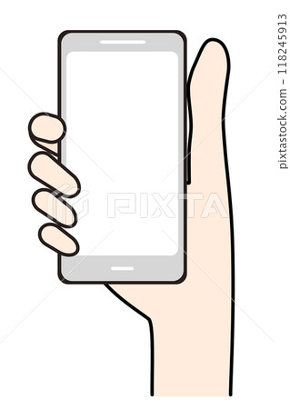 Simple line drawing illustration of a hand holding a smartphone Simple line drawing illustration of a hand holding a smartphone 118245913
