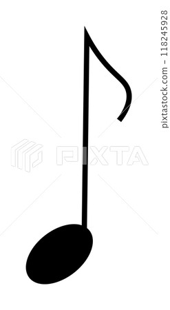 A single black musical note representing sound and music creation. Ideal for music education, sheet music, musicology, design elements, and digital media. Minimalist, clean, clear. 118245928