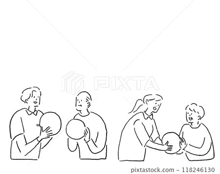 Nursing and welfare job set E (ball exercises, exercise, games), line drawing 118246130