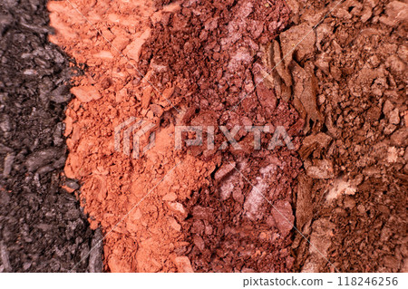 Macro texture of different shades of eyeshadow top view Macro texture of different shades of eyeshadow top view 118246256