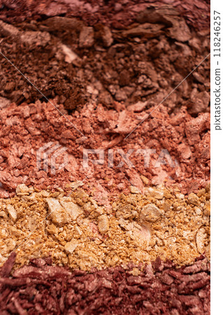 Macro texture of different shades of eyeshadow Macro texture of different shades of eyeshadow 118246257