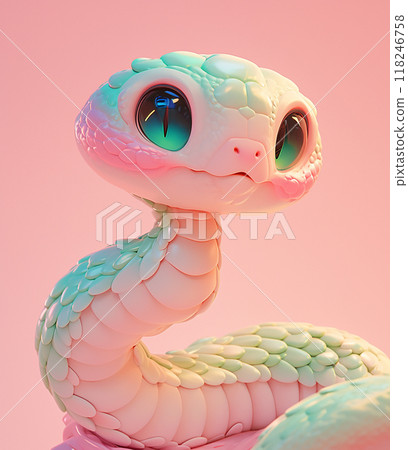 2025 A 3D cute cartoonish green and pink snake with big eyes 2025 A 3D cute cartoonish green and pink snake with big eyes 118246758