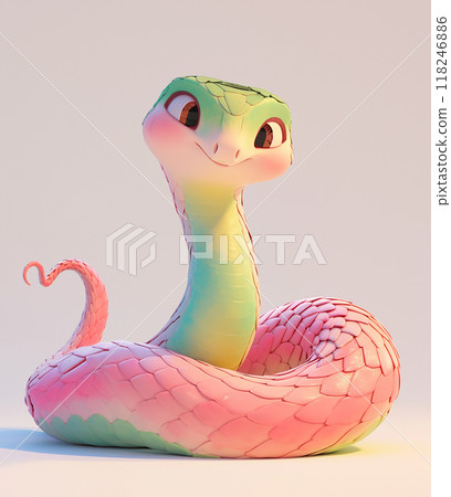 2025 A 3D cute cartoonish green and pink snake with big eyes 2025 A 3D cute cartoonish green and pink snake with big eyes 118246886