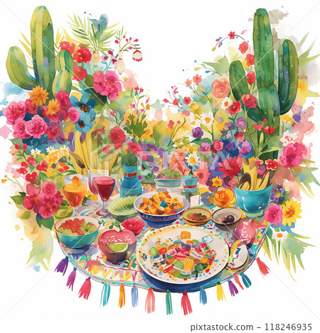 Cinco De Mayo cartoon style watercolor illustration on white background Cinco De Mayo cartoon style watercolor illustration on white background 118246935