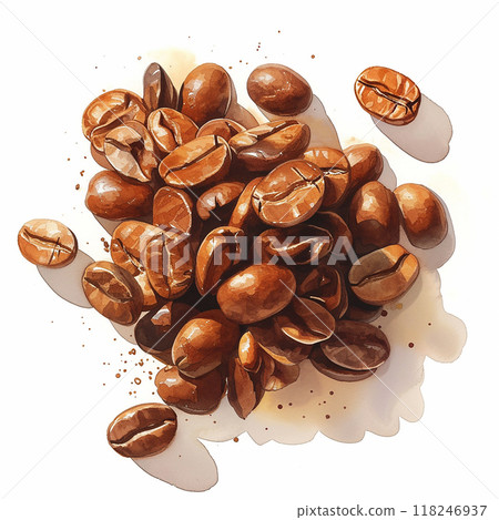 watercolor coffee beans. The image has a warm and inviting mood, with the coffee beans being the main focus 118246937