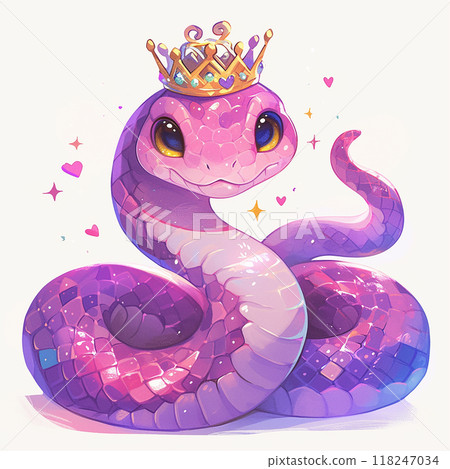 2025 A purple snake with a crown on its head. The snake is sitting on a bed of stars 2025 A purple snake with a crown on its head. The snake is sitting on a bed of stars 118247034
