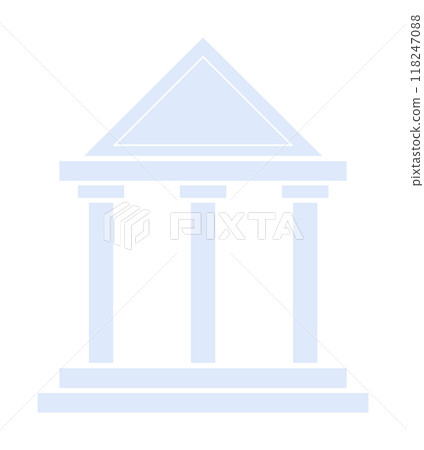 Blue outline of a classical building with four columns and a triangular roof. Ideal for themes like education, finance, law, history, and government. Clean, minimalist vector design on a white Blue outline of a classical building with four columns and a triangular roof. Ideal for themes like education, finance, law, history, and government. Clean, minimalist vector design on a white 118247088