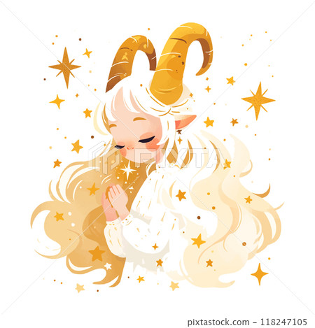 zodiac sign Capricorn with golden stars illustration on white background zodiac sign Capricorn with golden stars illustration on white background 118247105