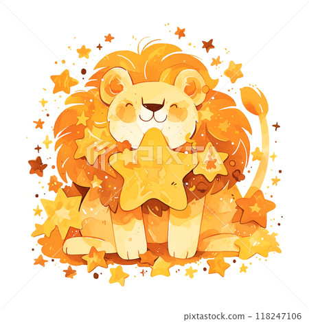 zodiac sign Leo with golden stars illustration on white background zodiac sign Leo with golden stars illustration on white background 118247106