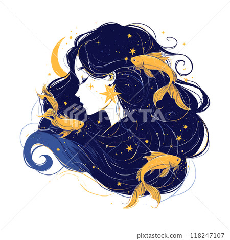 zodiac sign Pisces with golden stars illustration on white background 118247107