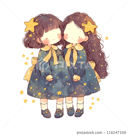 Gemini zodiac sign with golden stars illustration on white background 118247109