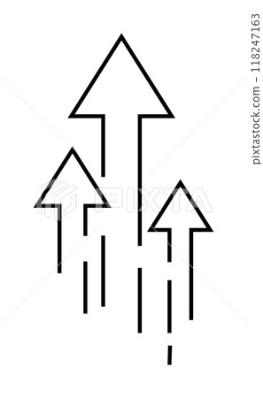 Three upward arrows in a simple line drawing representing growth, progress, development, or achievement. Relevant for business, success, technology, and innovation themes. Great for vector Three upward arrows in a simple line drawing representing growth, progress, development, or achievement. Relevant for business, success, technology, and innovation themes. Great for vector 118247163
