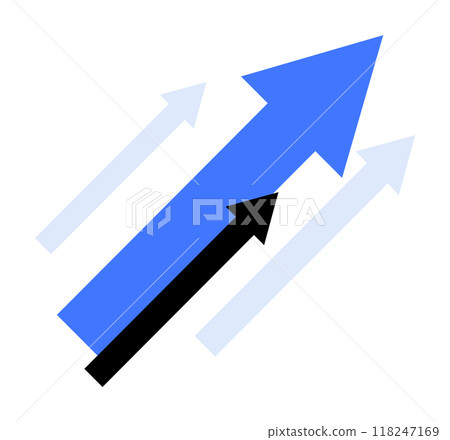 Four rising arrows in different shades of blue and black, symbolizing growth, progress, and upward trends. The dark blue arrow is prominent, emphasizing significant advancement. Four rising arrows in different shades of blue and black, symbolizing growth, progress, and upward trends. The dark blue arrow is prominent, emphasizing significant advancement. 118247169