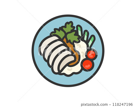 Illustration of Thai food, Khao Man Gai icon (line drawing color) Illustration of Thai food, Khao Man Gai icon (line drawing color) 118247196