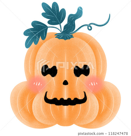 spooky face with leaves. Collection orange pumpkins with scary spooky smile Halloween. spooky face with leaves. Collection orange pumpkins with scary spooky smile Halloween. 118247478