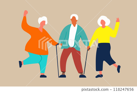 Continuous one line elegant drawing Home for the elderly, Positive images of people enjoying activities, singing, dancing, playing Continuous one line elegant drawing Home for the elderly, Positive images of people enjoying activities, singing, dancing, playing 118247656
