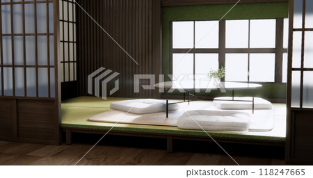 standard Room interior with low table and pillow with tatami mat on  room japan concept.3D rendering 118247665