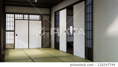Standard Empty room japan and tatami mat floor. 3D rendering Standard Empty room japan and tatami mat floor. 3D rendering 118247744