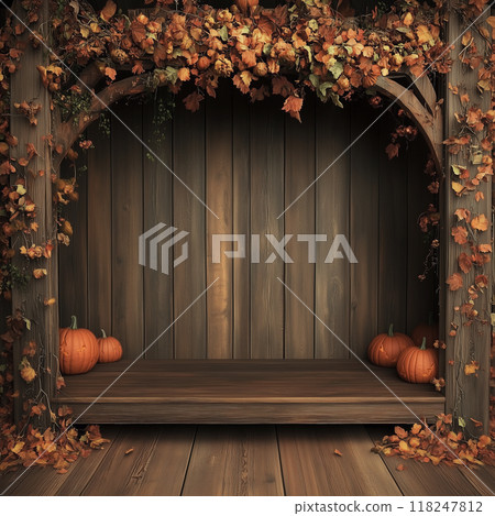 Rustic Autumn Backdrop with Pumpkins 118247812