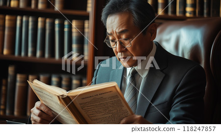 Seasoned Asian Lawyer in a Classic Library Setting 118247857