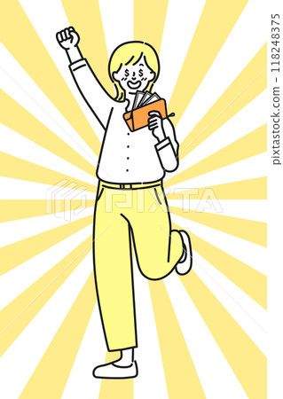 一個拿著錢包擺著膽量姿勢的女人 一個拿著錢包擺著膽量姿勢的女人 118248375