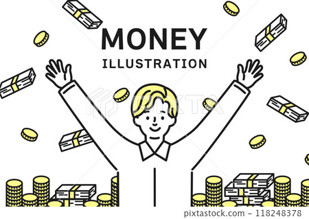 Illustration of a man with lots of money 118248378