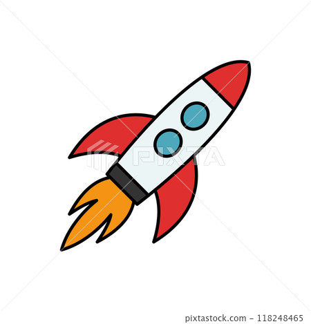 Rocket flying in space. Spaceship rocket launch. Business start up concept. 118248465