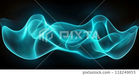 A captivating array of turquoise particles gracefully clusters into a luminous wave, radiating ethereal energy against a deep black background, creating a stunning visual experience. A captivating array of turquoise particles gracefully clusters into a luminous wave, radiating ethereal energy against a deep black background, creating a stunning visual experience. 118249055