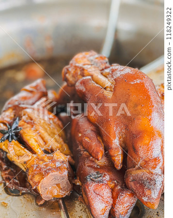 Close up of Thai Khao Kha Moo or Thai Stewed Pork Leg. Close up of Thai Khao Kha Moo or Thai Stewed Pork Leg. 118249322