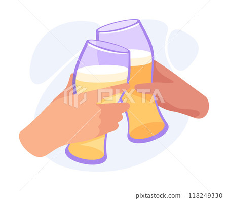 Glass with Beer Drink in Hands Clinking Together Vector Illustration Glass with Beer Drink in Hands Clinking Together Vector Illustration 118249330