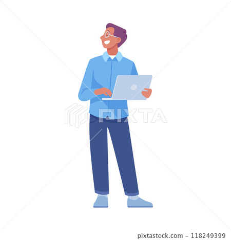 Man Entrepreneur Character Standing with Laptop Vector Illustration Man Entrepreneur Character Standing with Laptop Vector Illustration 118249399