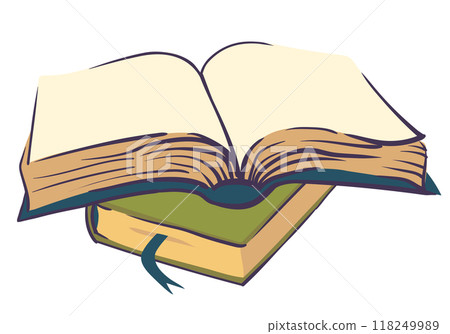 Stack of books on white background. Vector illustration in flat style. Template for educational website design. Closed and open books. White isolated background. 118249989