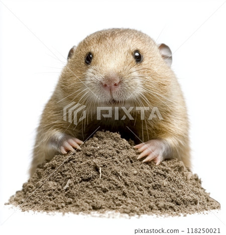 golden mole energetically excavates through the ground, pushing dirt aside as it searches for food and creates a cozy burrow in its natural environment. 118250021