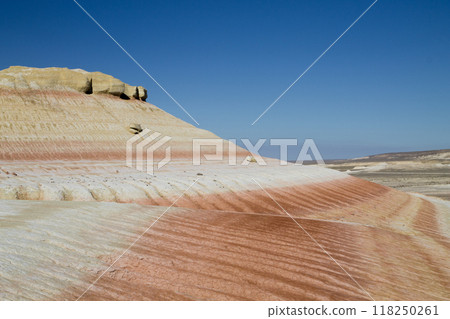 Kyzylkup rock strata landscape, Mangystau desert, Kazakhstan 118250261